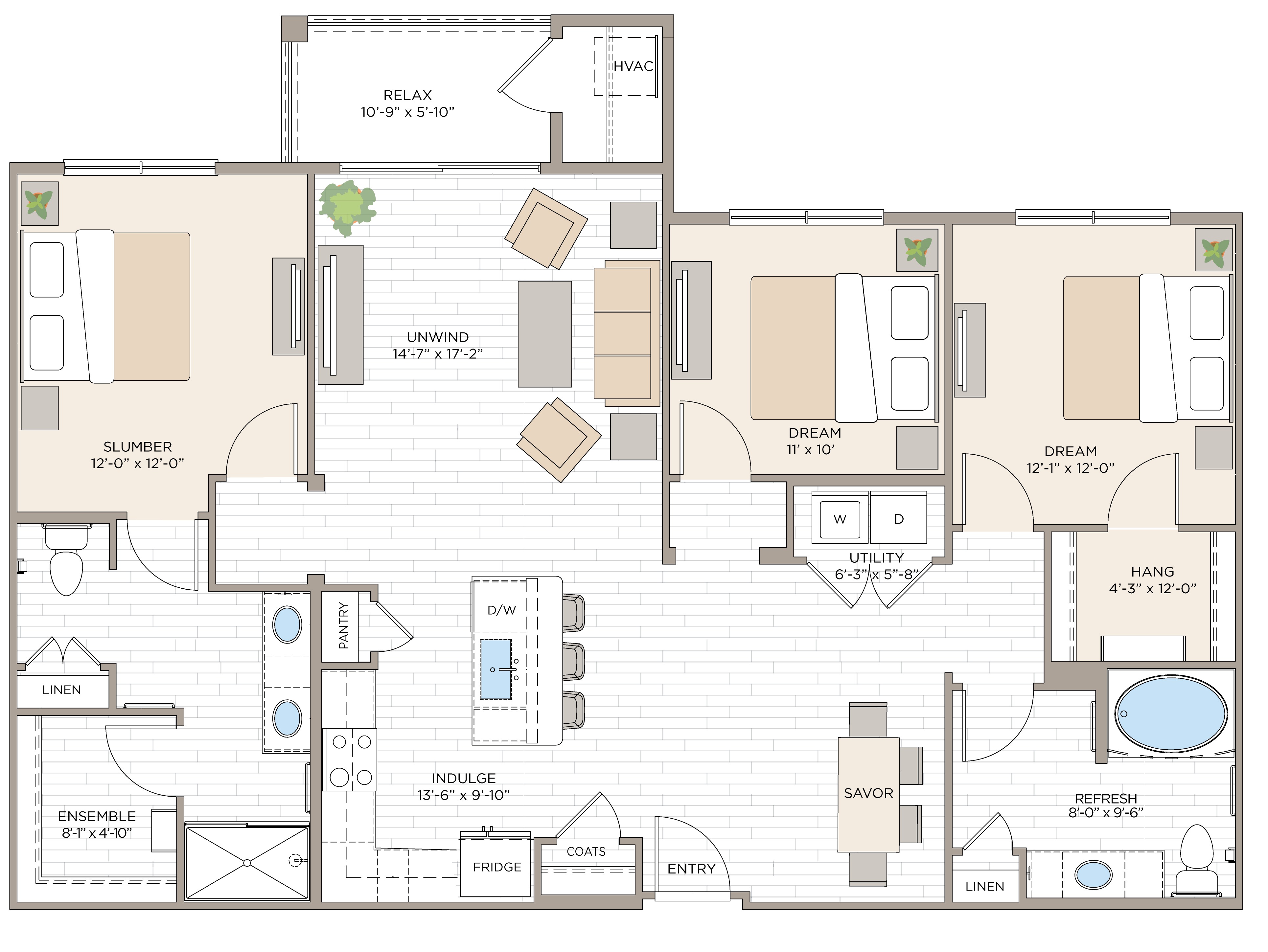 Floorplan for Apartment #08216, 3 bedroom unit at Halstead Maynard Crossing