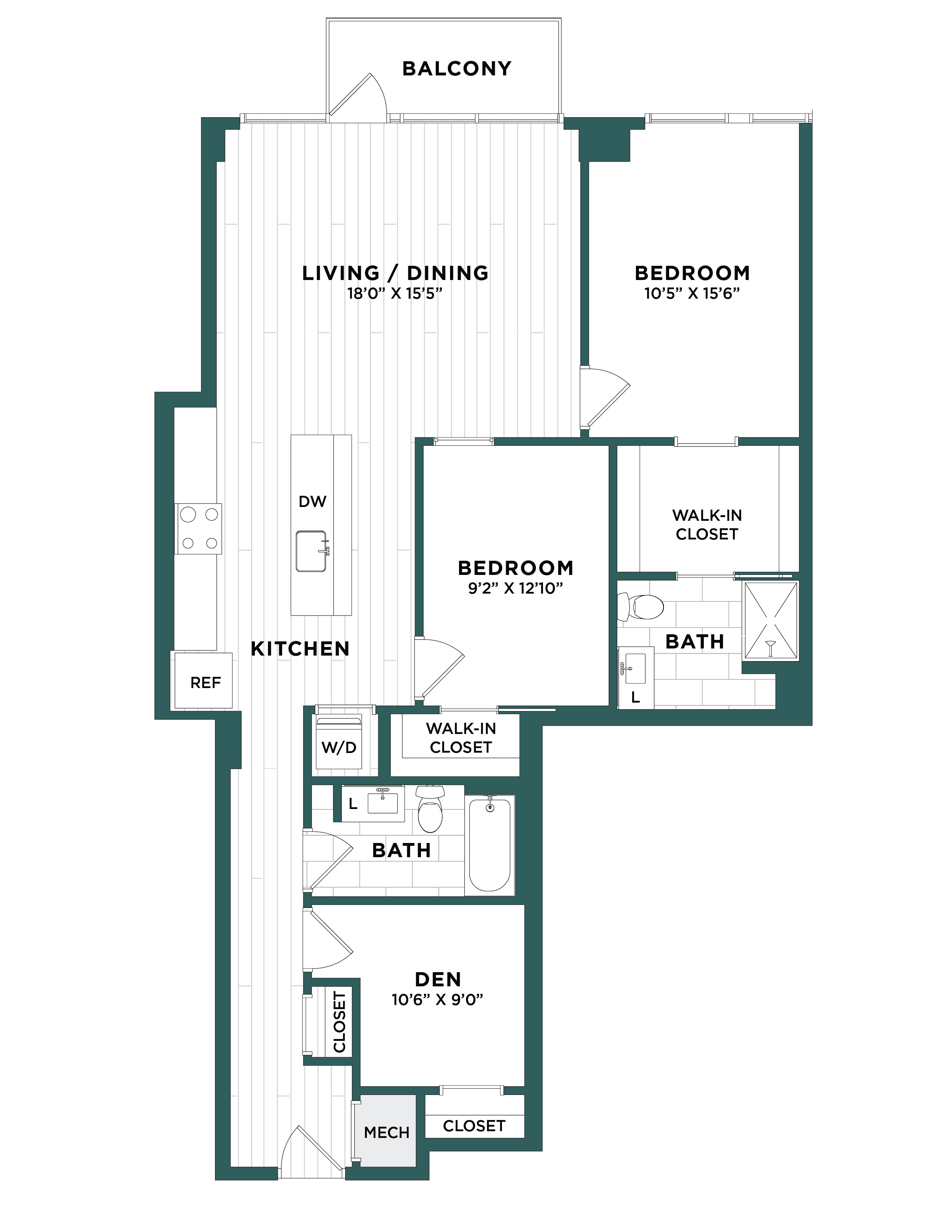 Apartment 2 Bed/2 Bath Den-F5 floorplan