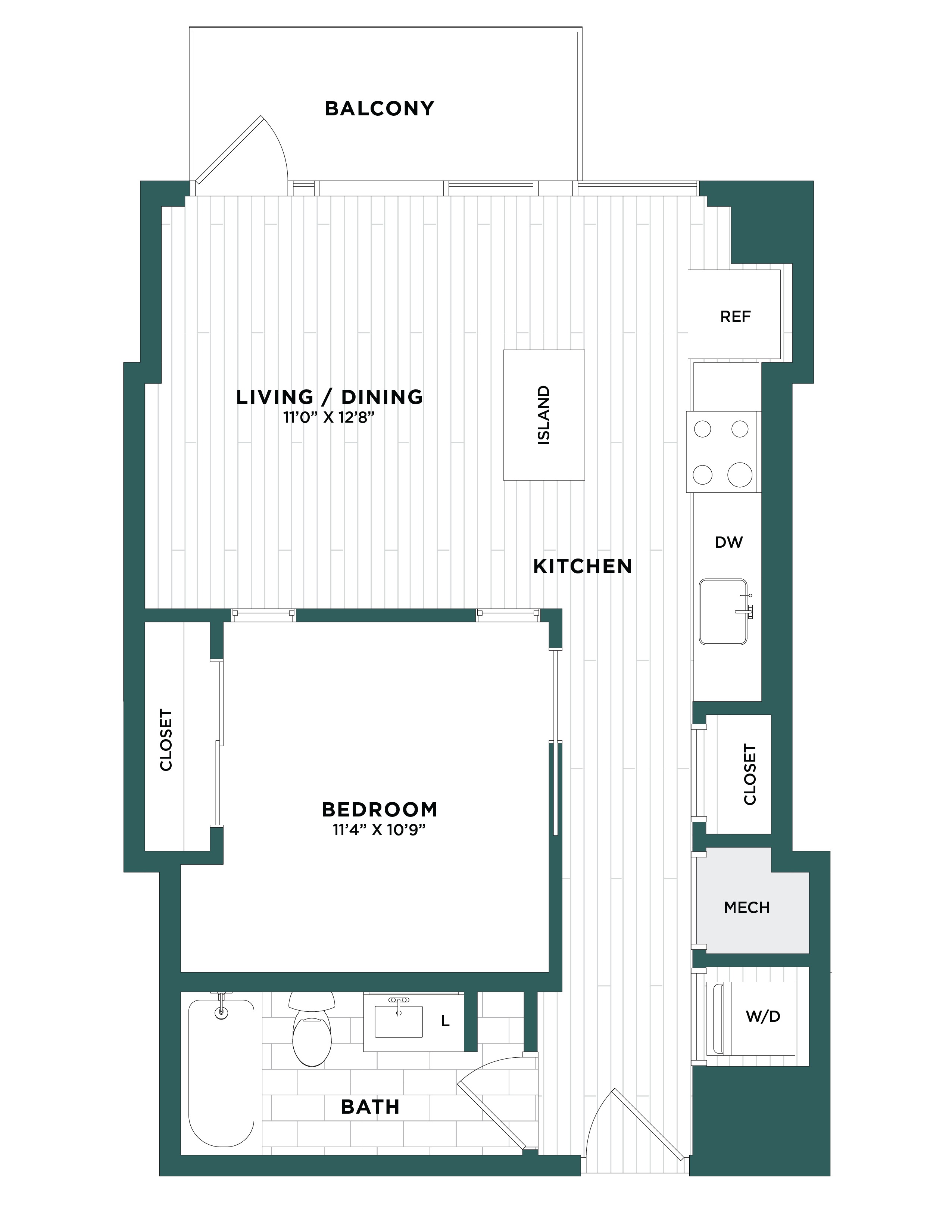 Apartment JR 1 Bed/1 Bath-F1 floorplan