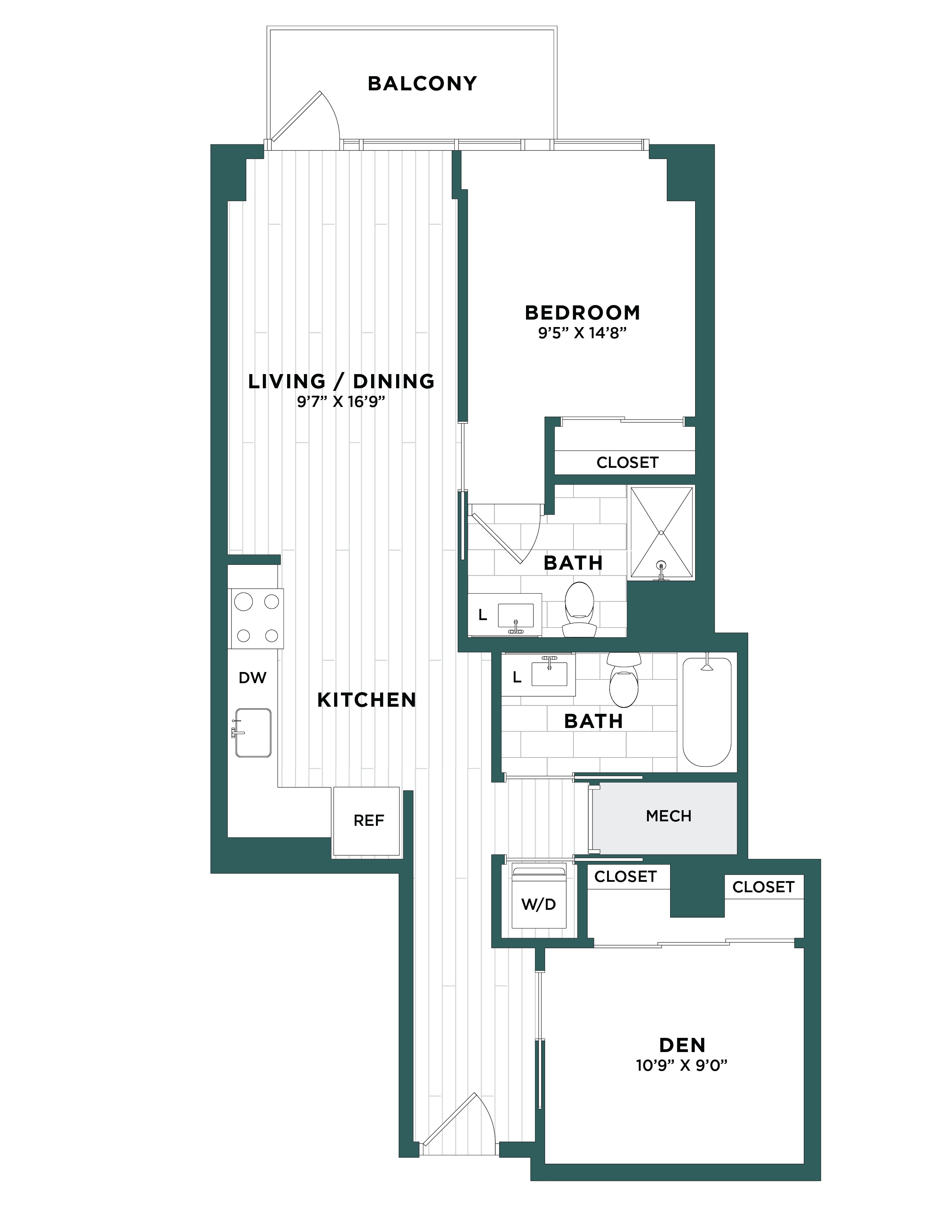Apartment 1 Bed/ 2 Bath Den-F2 floorplan