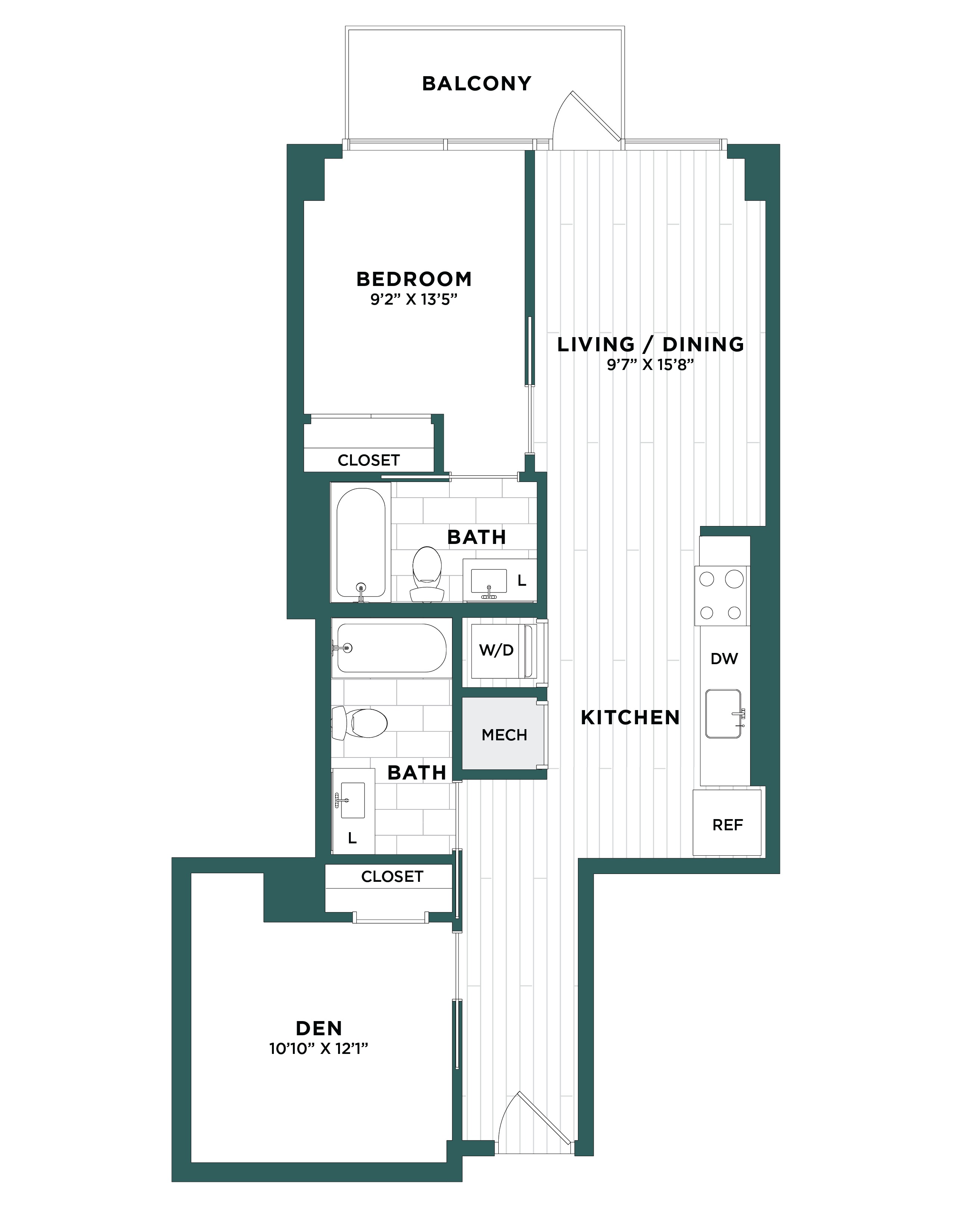 Apartment 1 Bed/2 Bath Den-F2.1 floorplan