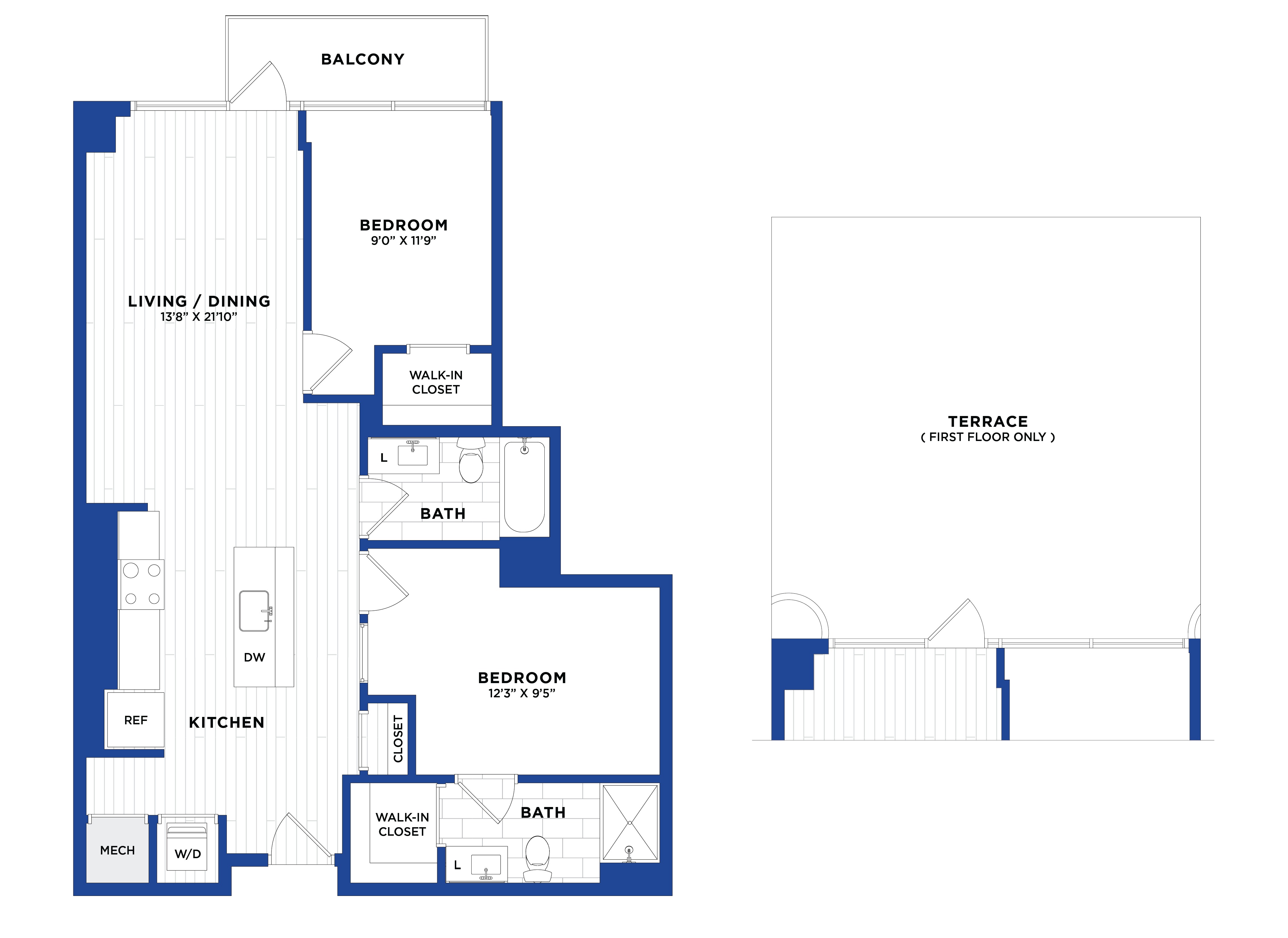 Apartment JR 2 Bed/2 Bath-P1 floorplan