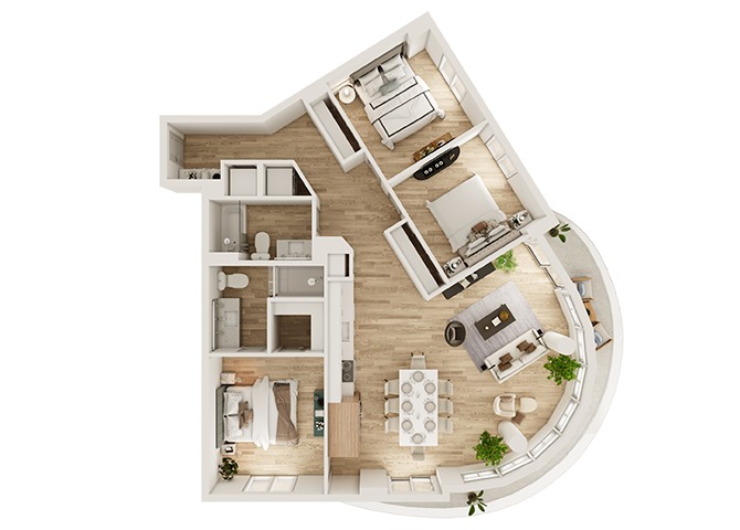 3D Floorplan image of unit 308
